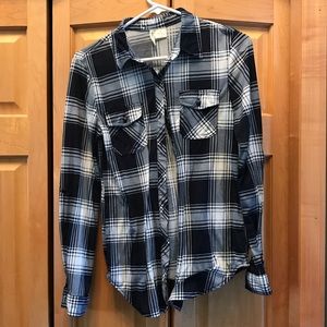 Blue and White Plaid Button Up